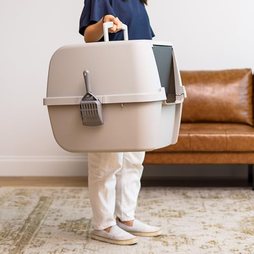 IRIS USA Large Front Door Cat Litter Box, Walk-In Entry, Gray | Nervous Cats, Flip Door Access, Covered Walk-Through, Private Enclosure Design, Privacy Hood, Contained Environment - color: Gray, style: Jumbo Enclosed