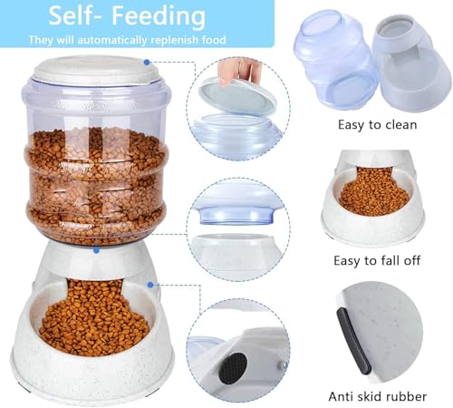 Gravity Pet Feeder and Water Dispenser Set, 3 Gallon/11L Automatic Dog Feeder and Dog Water Dispenser for Dogs Cats Pets Animals Large Capacity