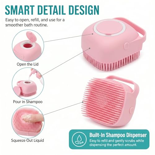 Soft Silicone Pet Bath Massage Brush for Dogs & Cats, Gentle Grooming Cleaning Tool for Puppy Kitten Washing, Pink - color: Pink