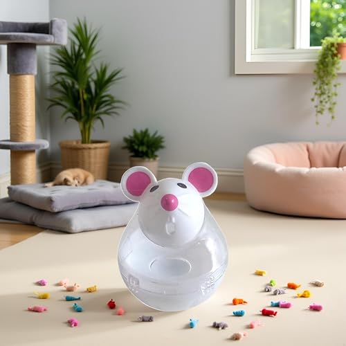 Beige Interactive Toys for Cats, Play Cat Toy Pet Cat Kitten Mouse Shape Treat Holder Food Storage Dispenser Chew Play Toy for Indoor and Kitten Exercise Mice and Animals Toys