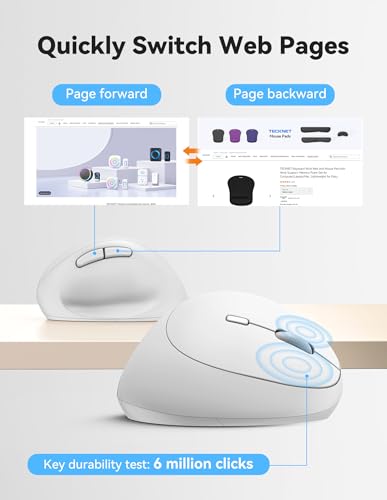 TECKNET Ergonomic Wireless Mouse 2.4G Vertical Mouse Silent 4800 DPI | 5 Adjustable DPI Levels, 6 Buttons, Compatible with Laptop, PC, Chromebook, Mac - Light White - color: Light White