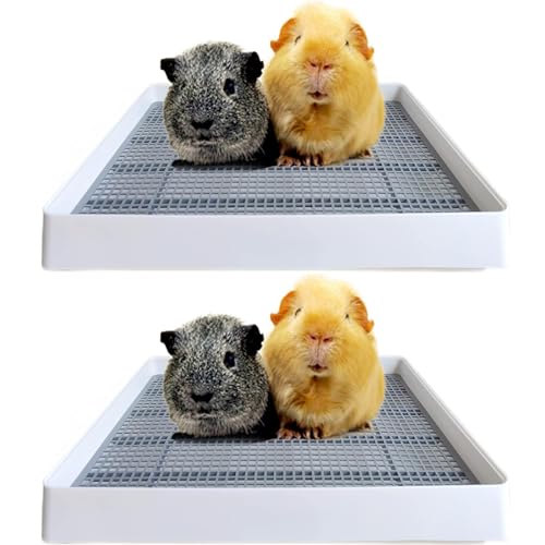 PODOO Rabbit Litter Box – Training Potty Tray for Guinea Pig & Small Pets · Spacious Grid Pan with Low Entrance, Easy-Clean & Odor-Resistant—Helps Keep a Clean Cage and Reduce Mess - size: 2Pcs x Medium