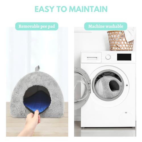 Guinea Pig Hideout Bed with 2 Absorbent Leak-Proof Bottom Pee Pad | Fleece Small Animal House, Washable Hide Hut for Dwarf Rabbit Chinchilla - color: Grey