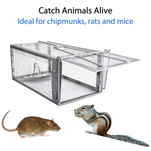 Gingbau 2-Pack Rat Traps Humane Live Chipmunk Mouse Trap Cages for Indoor and Outdoor Use - color: Silver (2-Pack)
