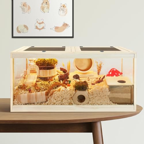 PROLEE Hamster Cage with Metal Mesh Top, Chewproof Wooden Guinea Pig Cages, Mice and Rat Habitat,Large Hamster Cages with Acrylic Sheets Solid Built (32X16X16 Inch) - size: 32.0"L x 16.0"W x 16.0"H