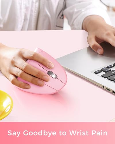 Lekvey Ergonomic Mouse, Rechargeable Vertical Wireless Mouse, Pink | USB-C Charging, 2.4G USB Plug & Play, Quiet Click, 800/1200/1600 DPI, 6 Buttons, Carpal Tunnel Mouse, for Laptop, PC, Mac - color: Pink