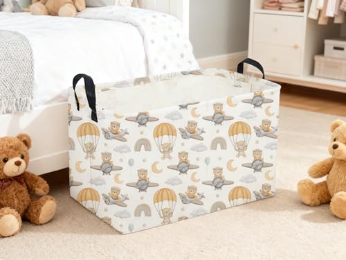 Sanjiaofeng Rectangular Kids Basket Bear Storage Bins,Cute Storage Basket with Handles.Clothers,Books,Kid's Gifts Bins. (Airplane Bear) - color: Airplane Bear