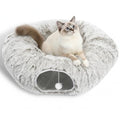AUOON Plush Cat Tunnel Bed for Indoor Cats, 36" L x 36" W x 11.5" H, Khaki | 2 in-1 Interactive Cat Toy, with Hanging Ball Toy, Machine Washable Center Pad, for Kitten Puppy Rabbit Ferret - color: Khaki