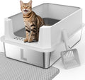 FURTIME Stainless Steel Cat Litter Box, Large Cats Metal Litter Box | High-Sided Open-Top Easy-Clean Litter Pan, Non-Stick, Anti-Leakage, Odor-Free, Comes with Scoop & Mat, 23"×15"×10.5" - color: Silver, size: Large