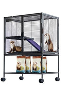 Multi-Level Metal Small Animal Cage, Removable Tray & Ramp, Lockable, BPA-Free, Indoor/Outdoor Use,for Ferrets, Hamsters, Chinchillas, Rabbits, Guinea Pigs, Hedgehogs, Gerbils - size: 24''Lx17''Wx34''H