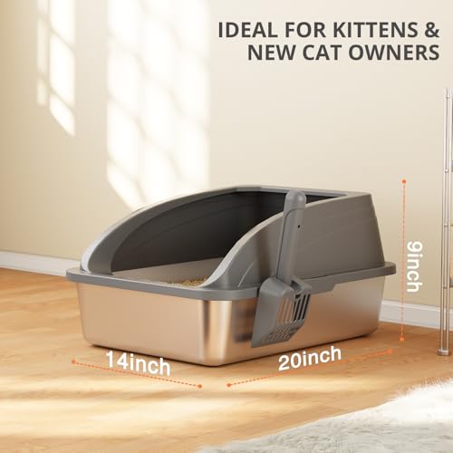 Stainless Steel Cat Litter Box with Lid, Metal Kitty Litter Box with Scoop, Non-Stick Base, Easy to Clean for Cat, Rabbit, Guinea Pigs and Hamsters - Dark Gray - color: Dark Gray