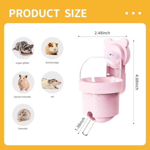 No Drip Hamster Water Bottle with Strong Suction Cup – 3.7oz Leak Proof Small Animal Water Bottle for Glass Tank & Acrylic Cage, Ideal for for Hamster, Sugar Glider, Guinea Pig Gerbil, Rat(Pink) - color: pink