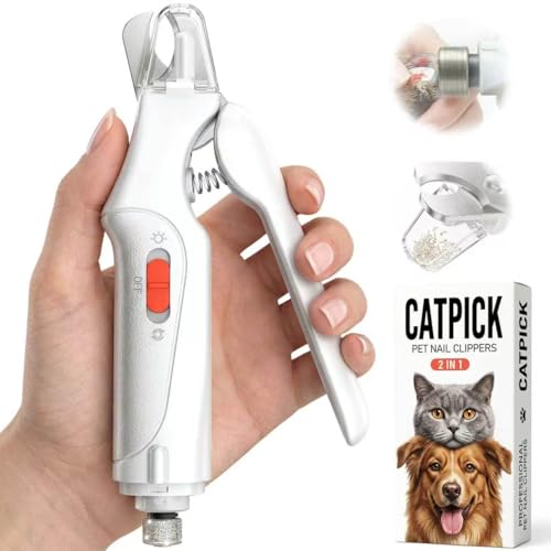CATPICK 2-in-1 Cat Nail Clippers & Dog Nail Clippers Trimmers for Large Medium Small Dogs Cats Claw Trimmer Quick Sensor and Safety Guard USB Rechargeable with 2 LED Lights Dogs Nail Trimmer - color: White