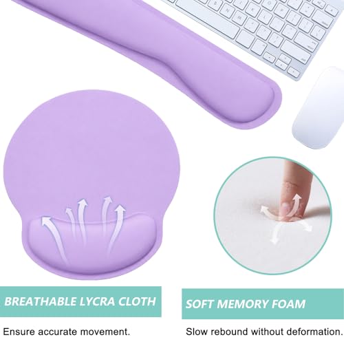 Keyboard Wrist Rest Pad Mouse Pad with Wrist Support Set of 3, Mousepad with Non-Slip Rubber Base, Ergonomic Memory Foam Mouse Wrist Cushion Support for Home Office Laptop Computer Gaming, Purple - color: Purple