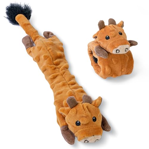 SHARLOVY Dog Squeaky Toy, Bubble Plush Puppy Teething Pet Toy, Crinkle No Stuffing Animals Dog Toy, Doggies Chew for Large Small Medium Breeds - color: Bubble Plush-Cow, size: Large