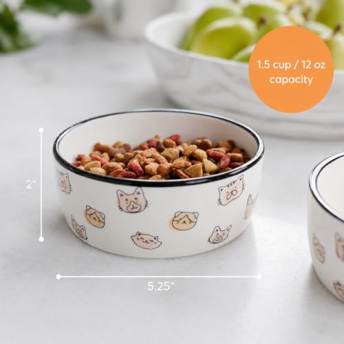 Pearhead Ceramic Cat Bowl, Holds 12 oz, Cute Cat Face Design - color: Blush Cat Faces, size: Single Bowl