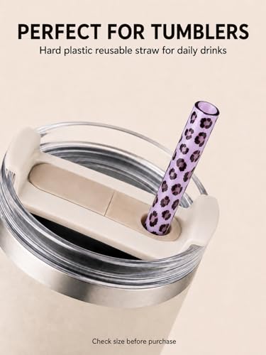 10PCS Set Leopard Straw Cheetah Animal Straws Hard Plastic Reusable Straw and Cleaning Brush Heart Silicone Straw Toppers with Leopard Print Summer Party Supplies (Purple) - color: Purple