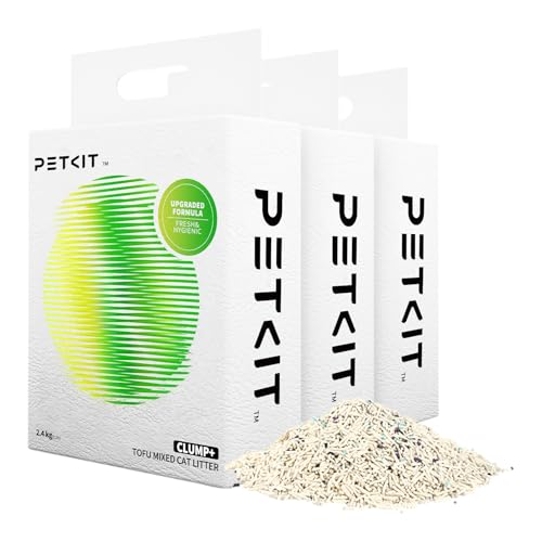 PETKIT Upgraded Clump+ Tofu Mixed Cat Litter, Water Flushable,Ultra Absorbent and Fast Drying, 100% Natural Ingredients Clumping Litter, Dust-Free Low Tracking Bentonite Litter (5.29lb×3bags) - size: 5.29lb×3bags