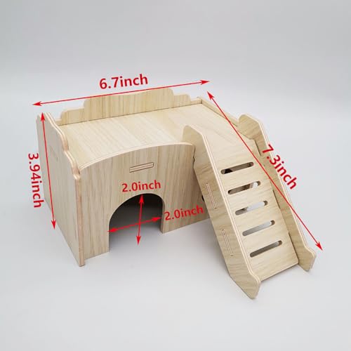 Wood Hamster House, Fun Tiny Hamsters Hideout, Detachable Hut for Dwarf Gerbil Mouse Mice Rat Small Animals(Only for Small Hamster) - color: Flat Roof House