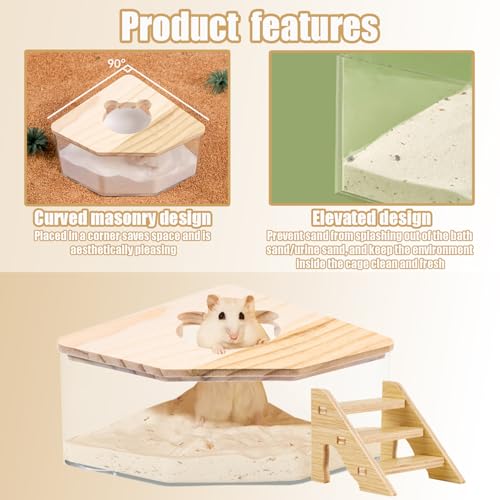 Hamster Sand Bath Container with Ladder, 1 Count | Small Animal Sand Bath Shower, Easy Cleaning, For Dwarf Hamsters, Gerbils, Chinchillas, Pet Bathing Accessories