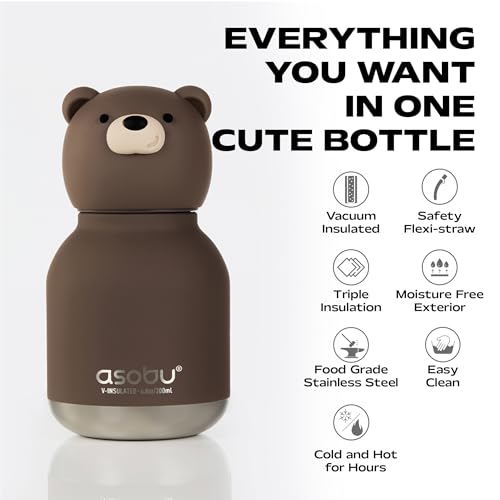 asobu Mini Bestie Water Bottle, Cute Collectible Character, Stainless Steel | 6.7 oz, Leak Proof Seal, Spill Resistant, BPA Free Materials, Dishwasher Safe, Reusable Straw Included, Great Gift Idea - color: MINI HONEY THE BROWN BEAR