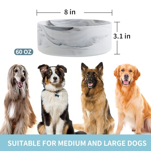 Raised/Elevated Ceramic Dog Bowl for Medium Large Sized Breeds,Large Dog Food Water Bowl with Stand,8 in Non Slip Heavy Weighted 1800ml/ 7.6 Cups/60 OZ Marble Grey - color: Marble Grey, size: 8 in