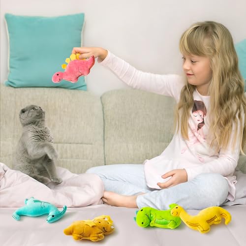 MALLMALL6 5Pcs Dinosaur Catnip Toys for Cat, Indoor Cat Chew Bite Kick Catmint Pet Supplies for Kitten Lover Gifts, Interactive Pet Toy with Cute Expression - style: Dinosaur