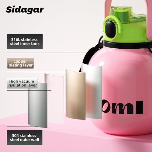 60 oz Gallon Insulated Water Bottle with Straw Lid, Pink | Premium 316L Stainless Steel, Leakproof, Wide Mouth Water Jug with Handle, All-day Hot or Cold Retention, Travel & Daily Use - color: Pink, size: 60 Ounces