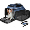 Top and Side Expandable Small Pet Carrier Airline Approved, Blue | 18"Lx13"Wx9.5"H, for Southwest Airlines, Pets Under 10 Lbs, Lockable Zippers,Soft-Sided, Anti-Scratch Mesh - color: Blue, size: 18.0"L x 13.0"W x 9.5"H