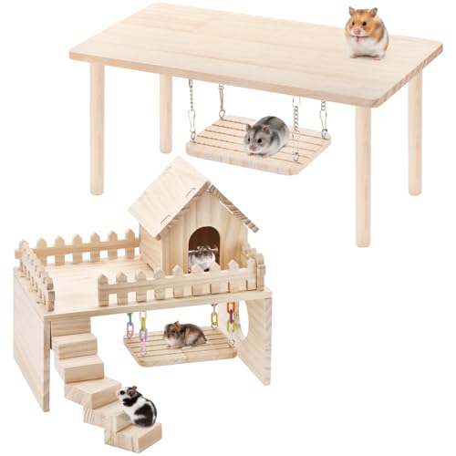 2-piece Hamster cage Accessory Toy Set Includes a Swing, Platform, Stairs, and Fence for a Hamster House, Suitable for Small Animals Such as Syrian Hamsters, sandrats, and Hamsters