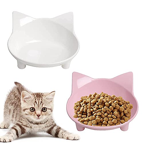 Non-Slip Cat & Dog Food Bowl – Wide, Shallow Pet Dish for Whisker Fatigue Relief, Safe for Puppies & Rabbits - color: White+Pink