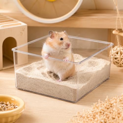 Hamster Sand Bath Container, Hamster-Sand Box Clear Sand Bath for Hamsters Acrylic Hamster-Dust Bathes Toilet Tray Bathroom Easy to Clean for Hedgehog Squirrel Hamsters Guinea Pigs and Small Animal
