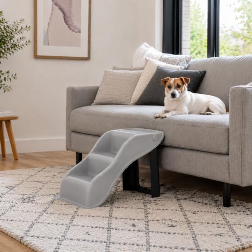 TRIXIE Lightweight 3-Step Pet Stairs, Gray | Collapsible, Non-Slip Rubber Treads, For Beds and Couches, Easy to Store