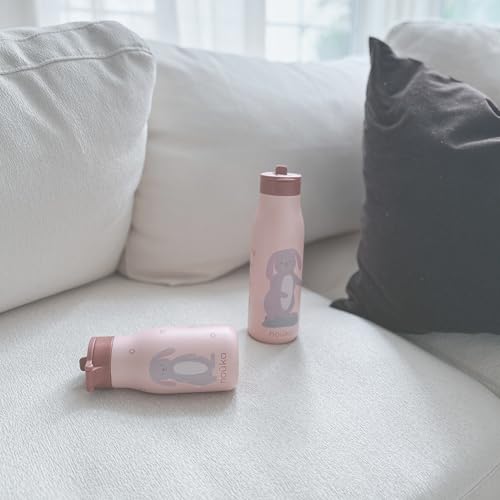 noüka Insulated Stainless Steel Kids Water Bottle | Silicone Straw & Spout | Leak-Proof | BPA-Free | Folding Handle | Pip the Rabbit | 16 Oz