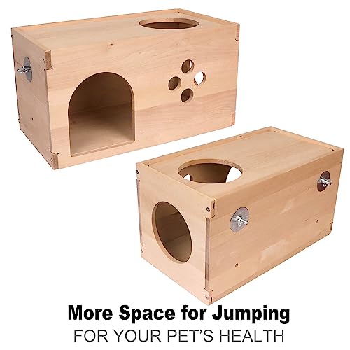 YKD Natural Birch Wooden Chinchilla House with Ladder | Ventilated Small Animal Hideout with Multiple Doors for Sugar Gliders, Squirrels & Small Pets