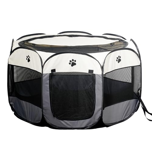 SENCONE Portable Pet Playpen for Cats, Kittens, Puppies, Indoor/Outdoor, L | Pop-Up/Fold-Flat Tent for Storage/Travel • Play & Exercise Pen for Small/Growing Pets • Recovery & Whelping Space • Grey - color: Gray, size: Large (44.8"*44.8"*22.8")