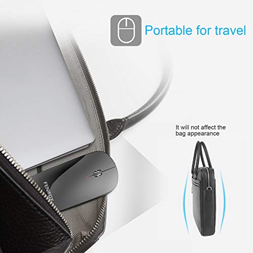 FENIFOX Wireless Bluetooth Mouse, Slim Travel Silent Rechargeable Black | Flat, Portable, Whisper Quiet, 3 Buttons Design , 2400 DPI Precision for iPad Laptop MacBook Tablet iPhone - color: Black