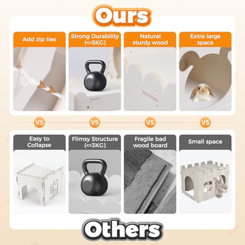 Large Rabbit House, Wooden Bunny Castle with 3 Houses Indoor, Rabbit Guinea Pig Cage Multistory Climbing Tower Sturdy Wooden Castle, Small Animal Hideaway Tunnel, Orange - size: 3 Houses-Orange