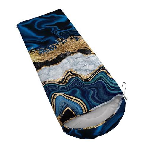 Sleeping Bags for Adults and Kids Backpacking Camping Sleeping Bags for Girls and Boys Lightweight Waterproof Cold/Warm 3-Season - color: Blue Gold Marble