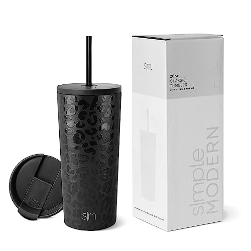 Simple Modern Insulated Tumbler with Lid and Straw | Iced Coffee Cup Reusable Stainless Steel Water Bottle Travel Mug | Gifts for Women Men Her Him | Classic Collection | 20oz | Black Leopard - color: Pattern: Black Leopard, size: 20 Ounces