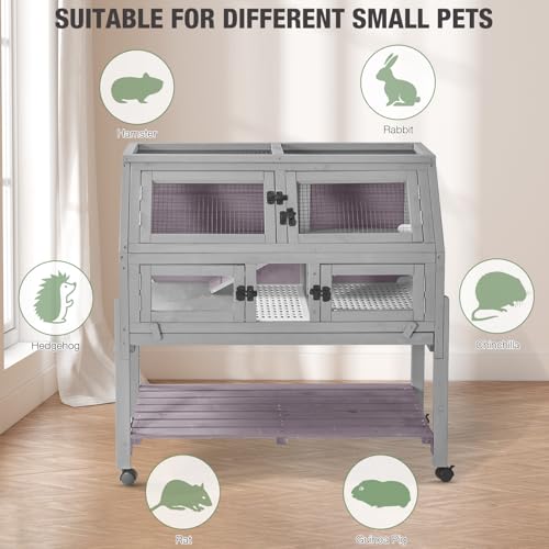 Large Guinea Pig Cage with Wheels, Anti-Chew Metal Frame Lamp, Deep Leakproof Pull-Out Tray, Spacious Habitat for Hamsters, Rats, Chinchillas, Ferrets - color: Light gray