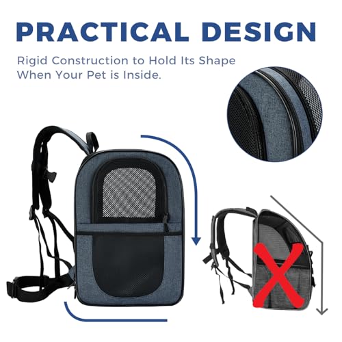 Apollo Walker Cat Carrier Backpack for Small Dogs and Cats Up to 18 lb | Side Pockets, Four-Sided Breathable Mesh, Stability Package, Removable Pad,3D back panel,Thickened shoulder straps - color: Navy