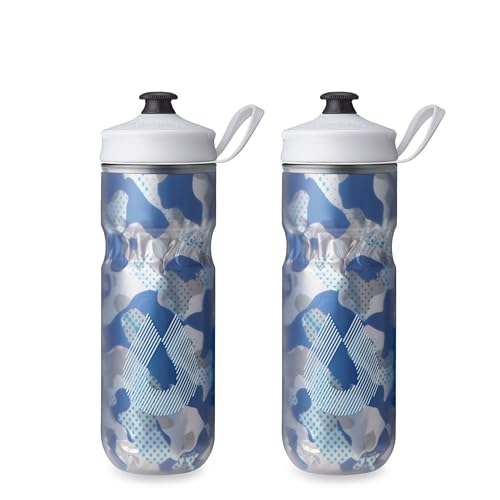 HydraPak Polar Sport Insulated Water Bottle 2-Pack (20oz, Contender Blue) | High Flow, BPA Free, Tri-Layer Insulation, Leakproof, Dash Handle, Easy Squeeze, Self-Sealing Cap, for Sports - color: Contender Blue, style: 20oz/600ml (2-Pack)