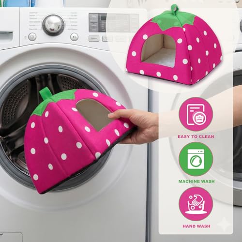 Guinea Pig Bed Rabbit Hideout Warm Fleece Cuddle Cup Washable Sleeping House for Small Animals Pet/Ferret/Chinchilla/Bunny (Pink) - color: Pink