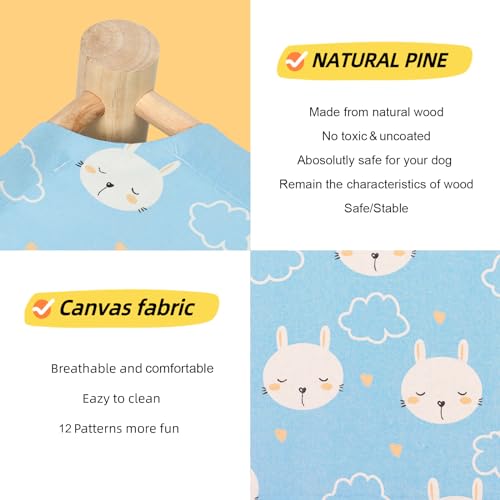 Patas Lague Cat Hammock Bed Small Eleveted Dog Bed 19x19 in Rabbits | Brethable Wooden Pet Bed, Cooling Rabbit Cot, Outdoor Cat Furniture For Summer - color: Rabbit