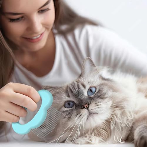Pet Massage Comb, Cute Comfort Shedding Brush with Elasticity Curved Comb Teeth for Reducing Knots, Relaxing Deshedding Brush for Short Hair & Long Hair Pet Hair Remover (Blue)