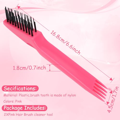 Yaomiao 2 Pcs Hair Brush Cleaner Tool 2-in-1, Pink Hairbrush Cleaner for Removing Hair Dust, Mini Comb for Removing Dirt, Home Salon Use - color: Pink
