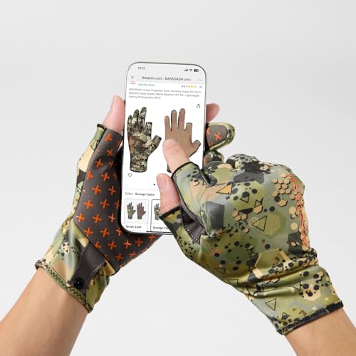BASSDASH Unisex Fingerless Fleece Liner Camo Hunting Gloves for Cold Weather UPF 50+ Lightweight Fishing Photography HG06 - color: Open Terrain Ⅱ, size: Medium