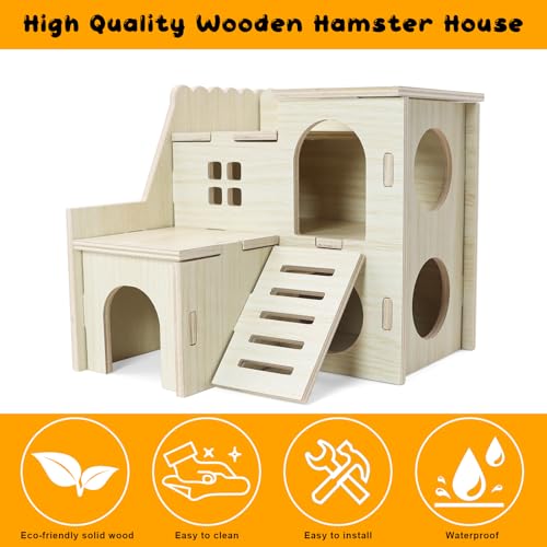 Hamster Hideout Tiny Maze Wood House with Slide (Pygmy Rats Only) | Hamster House and Habitat Wooden Hide Hut for Dwarf Gerbils Mouse Mice and Other Small Animals