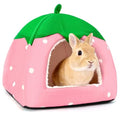 Rabbit Hideout, Washable Bunny Bed with Removable Pee Pad, Plush Indoor Rabbit House, Adorable Strawberry Design Small Animal Hideaway for Guinea Pig, Pink - color: Pink